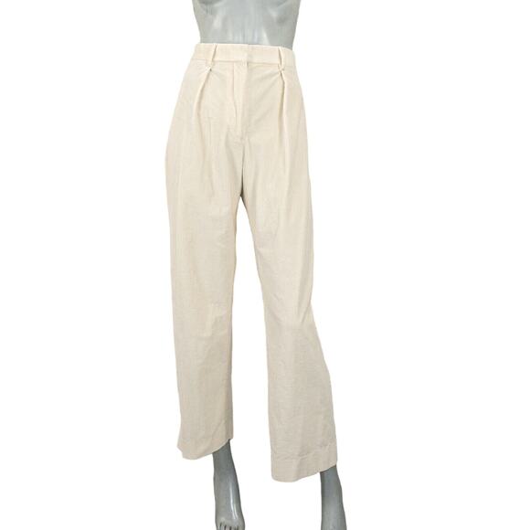The Kooples Women's Pleated Corduroy Ecru Pants Flared leg size 38 24w - Picture 2 of 9